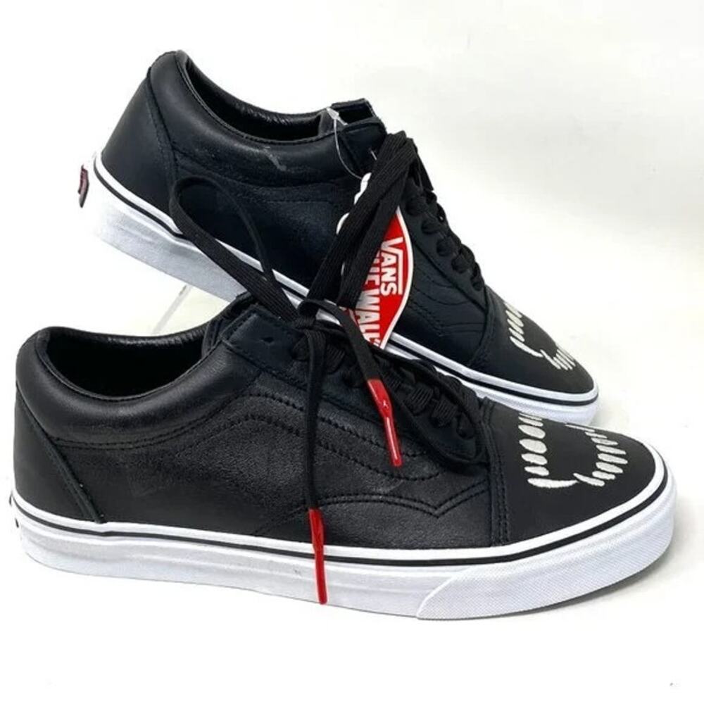 Vans Black White Low Top Sneakers with Red Accents